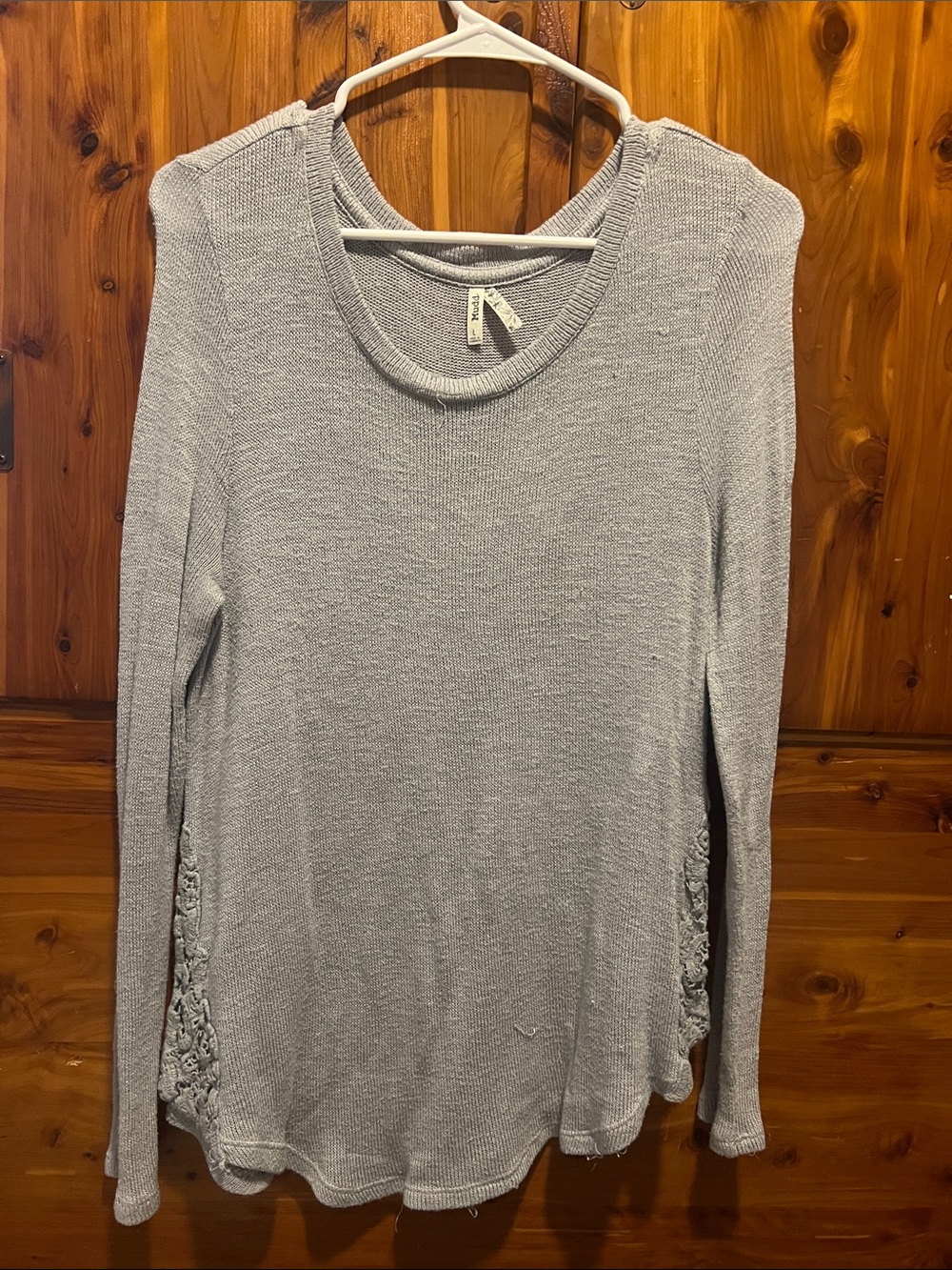 Mudd Light Gray Long Sleeve Knit Top with Side Lace Trim